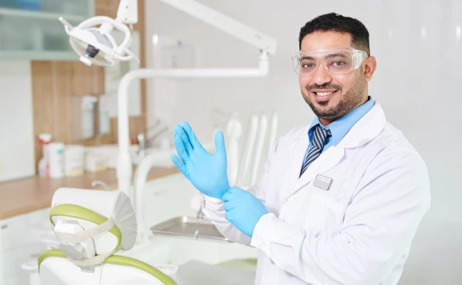 Professional cosmetic dentist in Cary NC preparing for smile care treatment
