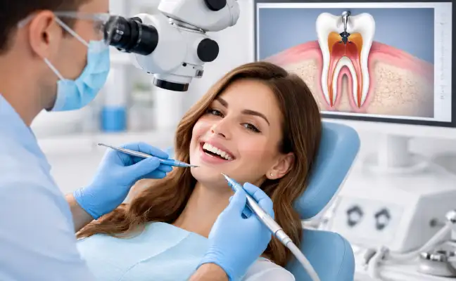 Patient receiving gentle root canal therapy in Cary NC, showing modern dental care with microscope-assisted treatment for comfortable, precise results.